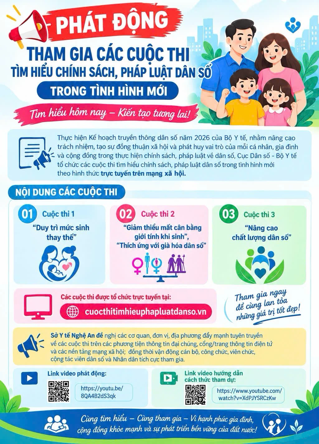 Sở Y tế Nghệ An phát động tham gia các cuộc thi tìm hiểu chính sách pháp luật dân số trong tình hình mới (Online trên mạng xã hội)