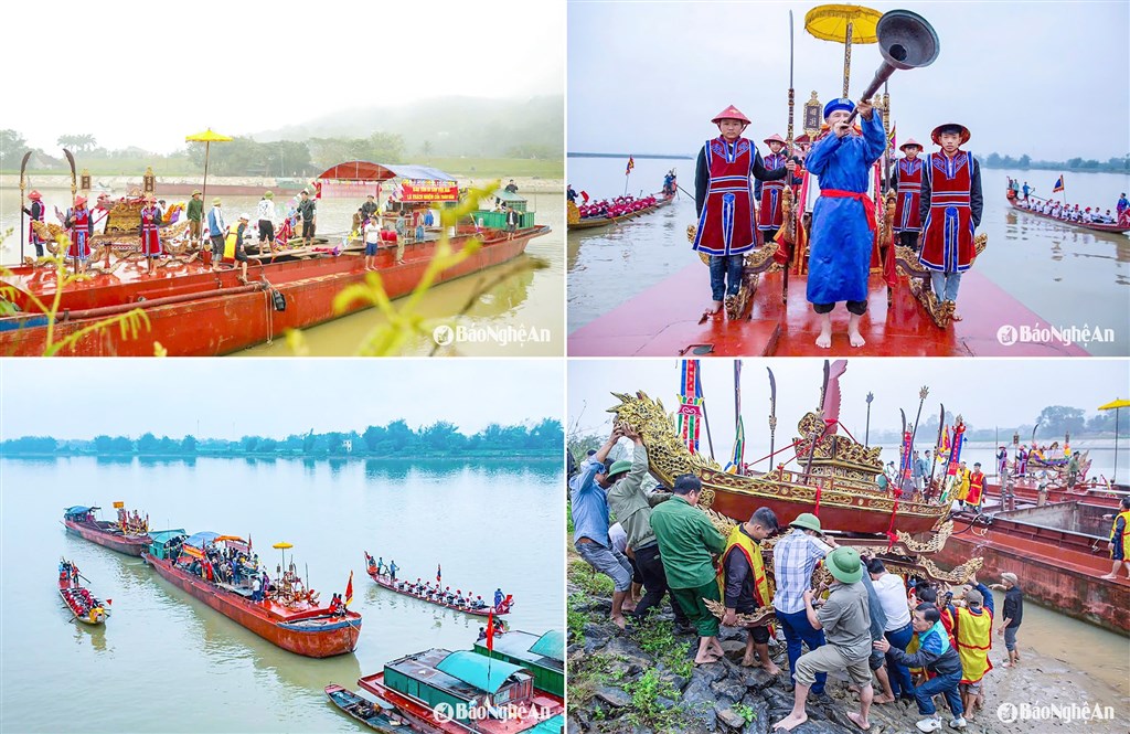 Lễ rước hến tại Lễ hội Đền Thanh Liệt, huyện Hưng Nguyên. Ảnh: Hà Huệ - Kiều Hoa